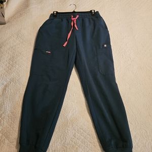 FIGS Uman waistband scrub pants Small Caribbean blue with pink string and accent